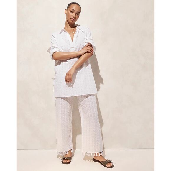 J Crew Eyelet Side Tie Long Sleeve Cotton Tunic Top US Women's M New - Picture 1 of 8